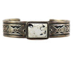 Albert Jake (b. 1959) - Navajo - White Buffalo and Sterling Silver Bracelet with Stamped Design c. 1980s, size 6.25