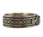 Albert Jake (b. 1959) - Navajo - White Buffalo and Sterling Silver Bracelet with Stamped Design c. 1980s, size 6.25