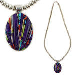 Raymond C. Yazzie (b. 1959) - Navajo - "The Shooting Star" Contemporary High-Grade Sugilite, 14K Gold, Multi-Stone Inlay and Sterling Silver Pendant with Mary Marie Yazzie (b. 1943) - Navajo - Handmade Silver Beaded Necklace, 22" length