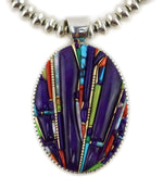 Raymond C. Yazzie (b. 1959) - Navajo - "The Shooting Star" Contemporary High-Grade Sugilite, 14K Gold, Multi-Stone Inlay and Sterling Silver Pendant with Mary Marie Yazzie (b. 1943) - Navajo - Handmade Silver Beaded Necklace, 22" length