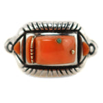Raymond C. Yazzie (b. 1959) - Navajo - Contemporary Momo Coral, Emerald Valley Turquoise, 14K Gold, and Sterling Silver Ring, size 7.5