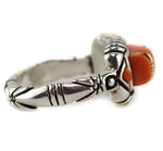 Raymond C. Yazzie (b. 1959) - Navajo - Contemporary Momo Coral, Emerald Valley Turquoise, 14K Gold, and Sterling Silver Ring, size 7.5