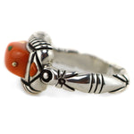 Raymond C. Yazzie (b. 1959) - Navajo - Contemporary Momo Coral, Emerald Valley Turquoise, 14K Gold, and Sterling Silver Ring, size 7.5