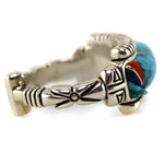 Raymond C. Yazzie (b. 1959) - Navajo - "The Rainbow People" Contemporary Lone Mountain Turquoise, 14K Gold, and Multi-Stone Inlay Sterling Silver Ring, size 8