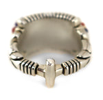 Raymond C. Yazzie (b. 1959) - Navajo - "The Rainbow People" Contemporary Lone Mountain Turquoise, 14K Gold, and Multi-Stone Inlay Sterling Silver Ring, size 8