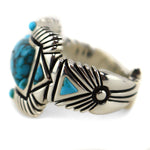 Raymond C. Yazzie (b. 1959) - "Star People" Contemporary Natural High-Grade Lone Mountain Turquoise, 14K Gold, and Sterling Silver Ring, size 8