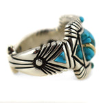 Raymond C. Yazzie (b. 1959) - "Star People" Contemporary Natural High-Grade Lone Mountain Turquoise, 14K Gold, and Sterling Silver Ring, size 8