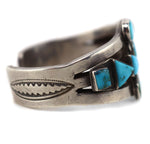 Navajo - Turquoise Cluster and Silver Bracelet with Stamped Design c. 1940-50s, size 6.5