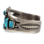 Navajo - Turquoise Cluster and Silver Bracelet with Stamped Design c. 1940-50s, size 6.5