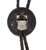 Zuni - Multi-Stone Inlay, Silver, and Leather Sunface Kachina Bolo Tie c. 1950s, 2" diameter bolo