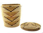 Tohono O'odham Polychrome Lidded Wastepaper Basket c. 1920-30s, 16" x 14.5"