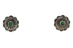 Navajo - Turquoise and Silver Post Earrings with Stamped Design c. 1940s, 0.5" diameter