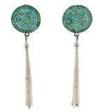 Zuni - Turquoise Channel Inlay and Silver Dangle Design Post Earrings c. 1930-40s, 3.25" x 0.875"