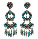 Zuni - Turquoise Petit Point and Silver Dangle Design Post Earrings c. 1930s, 3.375" x 1.25"
