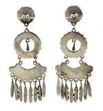 Zuni - Turquoise Petit Point and Silver Dangle Design Post Earrings c. 1930s, 3.375" x 1.25"