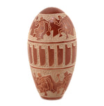 Forrest Naranjo (b. 1963) - Santa Clara Redware Sgraffito Seed Jar with with Dancers and Feathers c. 1980-90s, 4" x 2"