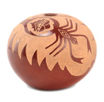 Santa Clara Redware Sgraffito Seed Jar with Scorpion Pictorial c. 1980-90s, 2.25" x 2.5"