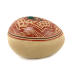 Glendora Fragua Daubs (b. 1958) - Jemez Redware Sgraffito Seed Jar with Malachite Inclusion and Lizard Pictorial c. 1980-90s, 1.75" x 1.75" x 2.5"