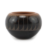 Kevin Naranjo (b. 1972) - Santa Clara Miniature Black and Sienna Sgraffito Jar with Feather Design c. 1990s, 1.375" x 2"