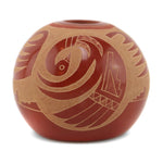 Camilio "Sunflower" Tafoya (1902-1995) - Santa Clara Redware Sgraffito Jar with Bird Pictorials c. 1974, 2.25" x 2.75"