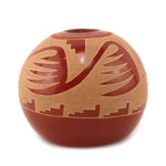Camilio "Sunflower" Tafoya (1902-1995) - Santa Clara Redware Sgraffito Jar with Bird Pictorials c. 1974, 2.25" x 2.75"