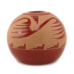 Camilio "Sunflower" Tafoya (1902-1995) - Santa Clara Redware Sgraffito Jar with Bird Pictorials c. 1974, 2.25" x 2.75"