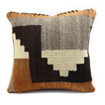 Leather Pillow with c. 1910s Navajo Crystal Textile, 15" x 15"
