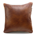 Leather Pillow with c. 1910s Navajo Crystal Textile, 15" x 15"