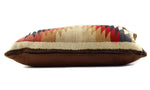 Leather Pillow with c. 1920s Navajo Crystal Textile, 14" x 23"