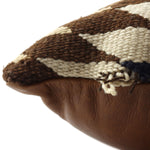 Leather Pillow with c. 1920s Navajo Crystal Textile, 14" x 23"