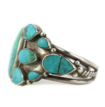 Navajo - Turquoise Cluster and Silver Bracelet c. 1940s, size 6.5