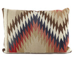 Leather Pillow with c. 1920s Navajo Crystal Textile, 15" x 22"