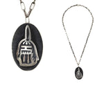 Wayne and Emory Sekaquaptewa Shop - Hopicrafts Silver Overlay Necklace with Kachina Design and Handmade Chain c. 1960s, 22" length
