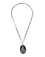 Wayne and Emory Sekaquaptewa Shop - Hopicrafts Silver Overlay Necklace with Kachina Design and Handmade Chain c. 1960s, 22" length