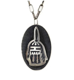 Wayne and Emory Sekaquaptewa Shop - Hopicrafts Silver Overlay Necklace with Kachina Design and Handmade Chain c. 1960s, 22" length