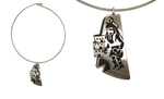 Trinidad Lucas - Hopi - Sterling Silver Overlay Necklace with Kachina Pictorial c. 1990s, 2.25" x 1.125"