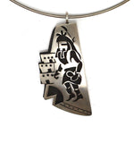 Trinidad Lucas - Hopi - Sterling Silver Overlay Necklace with Kachina Pictorial c. 1990s, 2.25" x 1.125"