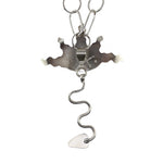 Rodney Coriz - Santo Domingo (Kewa) - Contemporary Necklace with Female Orange Spiny Oyster and Multi-Stone Inlay Sterling Silver Pendant with Handmade Chain, 27" length
