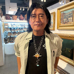 Rodney Coriz - Santo Domingo (Kewa) - Contemporary Necklace with Female Orange Spiny Oyster and Multi-Stone Inlay Sterling Silver Pendant with Handmade Chain, 27" length