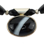 Miramontes - Necklace with Striped Agate and Silver Pendant with Long Faceted Onyx Beads, 20" length