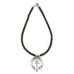 Miramontes - Silver New Mexico Cross with Naja and Jade Beaded Necklace, 26" length