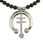 Miramontes - Silver New Mexico Cross with Naja and Jade Beaded Necklace, 26" length