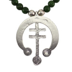 Miramontes - Silver New Mexico Cross with Naja and Jade Beaded Necklace, 26" length