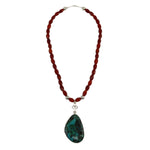 Miramontes - Necklace with Chrysocolla Copperite Stone and Faceted Carnelian, 26" length
