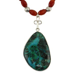 Miramontes - Necklace with Chrysocolla Copperite Stone and Faceted Carnelian, 26" length
