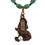 Miramontes - Necklace with Quartz, Cultured Pearl, and Red Metal on Aventurine and Garnet Beads, 26" length