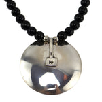 Miramontes - Necklace - Morenci Turquoise with Pyrite Inclusions on Sterling Silver Disk with Onyx Beads, 24" length
