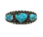 Navajo - Turquoise and Silver Bracelet with Stamped Design c. 1930s, size 6.5