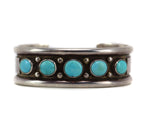 Frank Patania Sr. (1899-1964) and Thunderbird Shop - Turquoise and Sterling Silver Row Bracelet c. 1950s, size 6.5