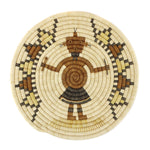Hopi Polychrome Coil Plaque with Mudhead Kachina Pictorial c. 1960s, 13.5" diameter